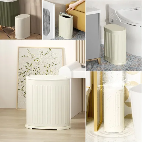 Miniatura 7 de Cubo de basura de 1.6 galones con tapa, cubo de basura pequeño para baño, cubo de basura delgado con cubo interior, contenedor de basura con tapa