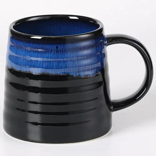 Taza de café grande de cerámica, tazas de cerámica hechas a mano, tazas de té con mango grande para oficina y hogar, 15.5 onzas, aptas para Azul