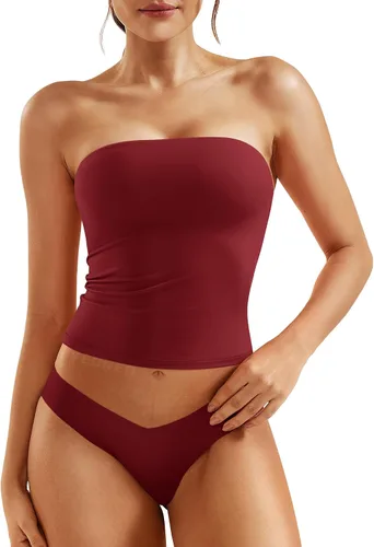 Miniatura 12 de YEOREO Sophie - Camiseta de tubo larga sexy para mujer, con doble forro, básica, Y2K, para verano, sin tirantes, ajustada, para salir