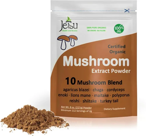 Polvo de extracto de hongos – Potente mezcla de 10, melena de león orgánica, Cordyceps, Reishi, Shiitake, hongo cola de pavo suplemento cerebral