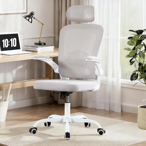 Miniatura 10 de Silla de oficina ergonómica con soporte lumbar ajustable, silla de escritorio de oficina con reposacabezas ajustable, malla transpirable, cojín