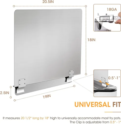 Miniatura 3 de SDSNTE Protector comercial de acero inoxidable para freidora de 20-1/2 pulgadas de ancho x 18 pulgadas de alto, clips de ajuste universal