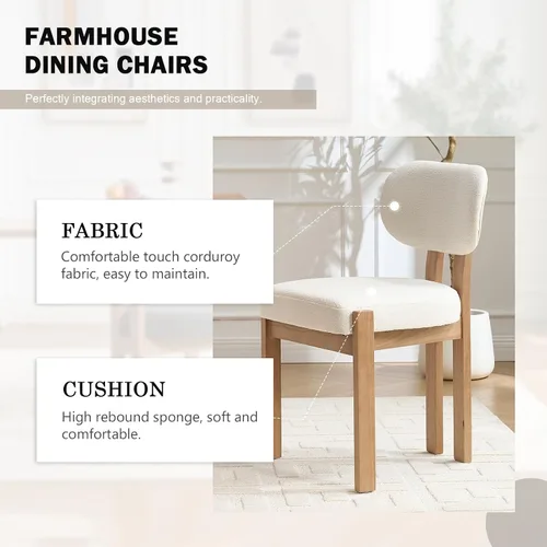 Miniatura 3 de Juego de 2 sillas de comedor de madera, modernas de mediados de siglo, tapizadas de chenil, sillas de comedor con patas de madera maciza, silla