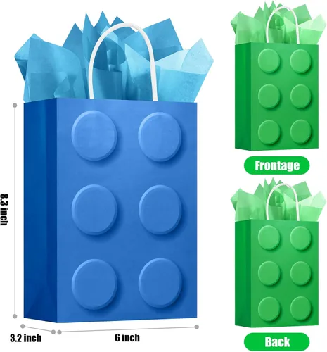 Miniatura 2 de YOTNUS Bloque de construcción, bolsas de regalo con papel de seda, pequeñas bolsas de regalo con asas, para bloques de construcción, suministros