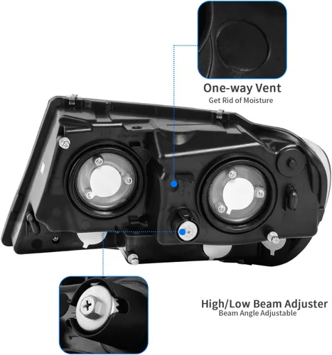 Miniatura 3 de DWVO Conjunto de faros delanteros compatible con Grand Cherokee OE 1999, 2000, 2001, 2002, 2003, 2004, carcasa negra