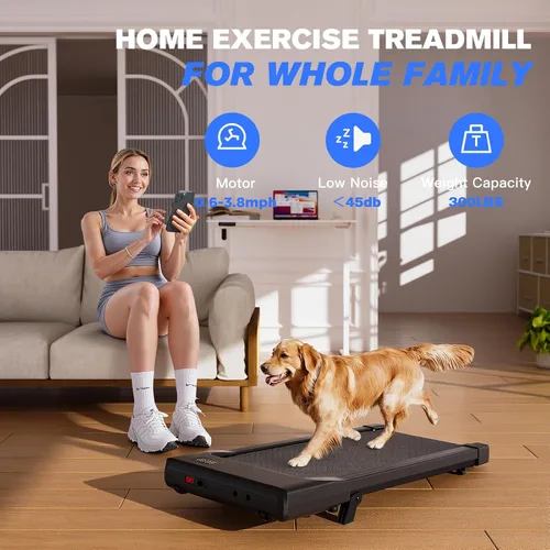 Miniatura 5 de Walking Pad with 6% Incline, 300LBS Capacity Under Desk Treadmill for Home Office, Quiet Portable Mini Treadmill with App & Remote Control, No