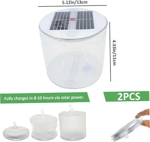 Miniatura 2 de Linterna solar inflable, 2 faroles solares impermeables con LED blancos, lámpara solar portátil plegable con asa para campamento, senderismo