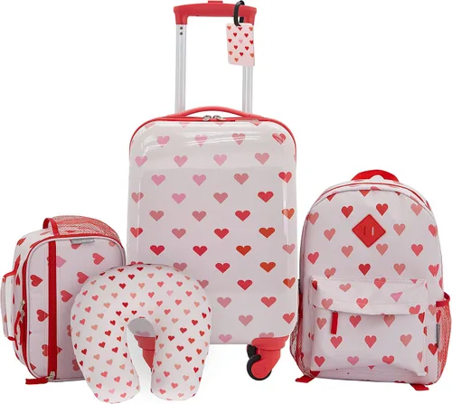 Travelers Club Juego de equipaje de viaje para niños de 5 piezas Corazones Juego de equipaje de viaje para niños de 5 piezas