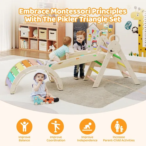 Miniatura 4 de Pikler - Juego de triángulos plegables 7 en 1, juguetes de escalada para niños pequeños, patio de juegos interior para niños, juego de escalada