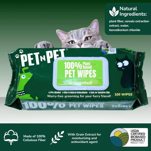 Miniatura 6 de Pet N Pet Toallitas para perros 100% a base de plantas para patas y traseros, 100 toallitas hipoalergénicas sin perfume para perros, 8 x 8 pulgadas