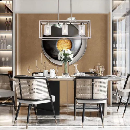 Miniatura 2 de XILICON Accesorios de iluminación de comedor colgantes de níquel cepillado de 3 luces modernas lámparas colgantes contemporáneas con pantalla