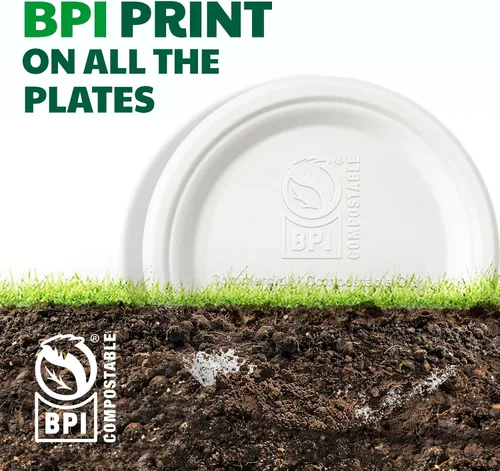 Miniatura 2 de Platos de papel 100% compostables, 10 pulgadas, 125 unidades, platos de bagazo biodegradables, platos desechables resistentes a granel para fiestas