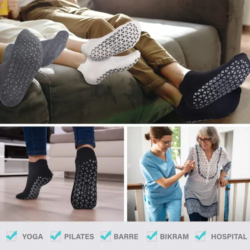 Miniatura 6 de Calcetines de yoga antideslizantes con agarres para pilates, ballet, barras, descalzos, calcetines antideslizantes para hospitales para mujeres