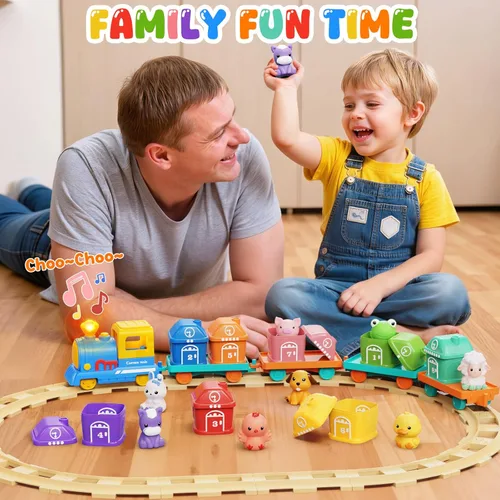 Miniatura 6 de Juguetes para niños y niñas de 1-2-3, juego de tren para niños pequeños de 2 a 4 años con música y luz, juguetes para niños de 1, 2 y 3 años