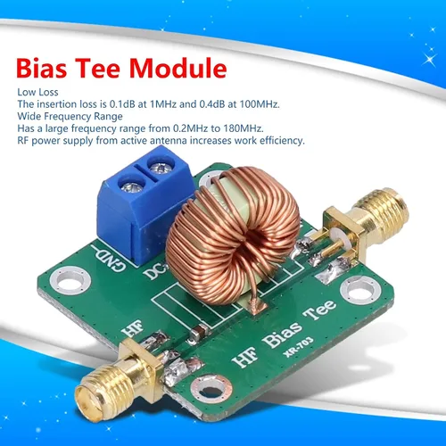 Miniatura 4 de Módulo de T Bias RF Eujgoov 0.2‑180MHz Frecuencia DC Alimentador Filtro con conector SMA-K para antena de radio