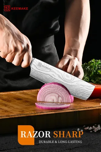 Miniatura 5 de Cuchillo Nakiri KEEMAKE para carne: Cuchillo de chef de cocina de 7 pulgadas, extremadamente afilado para cortar verduras, cuchillos de cocina