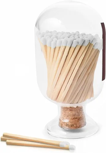 Soporte de cristal con huelguista, incluye fósforos de lujo en tarro Cloche, regalo decorativo de Navidad para el hogar o la chimenea, blanco,
