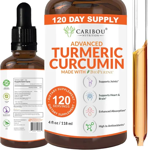 Curcumina líquida de cúrcuma con bioperina para una mayor absorción, suplemento de curcumina de cúrcuma para apoyo articular, extracto de cúrcuma