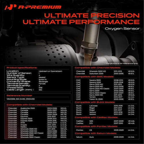 Miniatura 2 de A-Premium Sensor de oxígeno O2 compatible con Chevy, Cadillac, GMC, Buick y más, Avalanche, Corvette, Equinox, Express, HHR, Malibu, Silverado