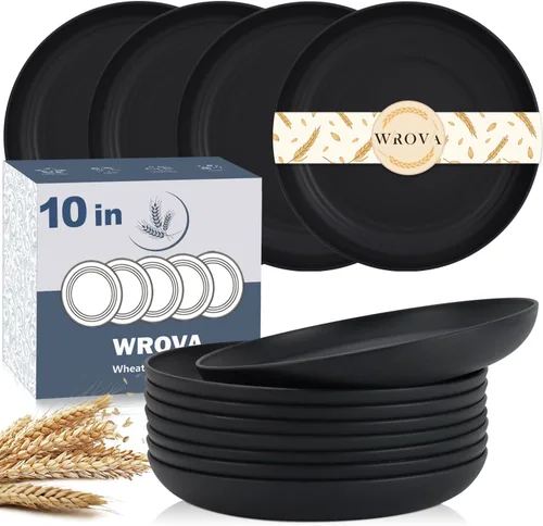 Miniatura 36 de Wrova Platos de paja de trigo – Juego de 8 platos llanos irrompibles de 8 pulgadas – Platos de plástico aptos para lavavajillas y microondas