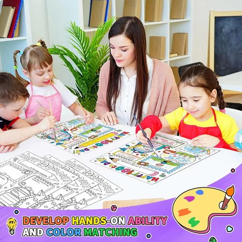 Miniatura 5 de Hedeey Póster para colorear con texto en inglés «Happy 100th Day of School» para niños, estudiantes, suministros para el aula