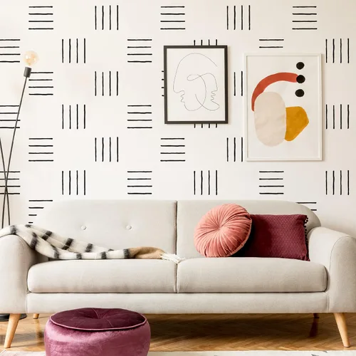 Miniatura 3 de Calcomanías de pared de vinilo negro de 4 líneas, despegar y pegar, calcomanías de pared modernas de líneas bohemias, 200 tiras con una plantilla