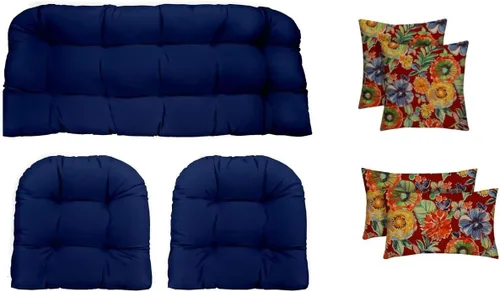 Miniatura 33 de RSH DECOR Juego de 7 piezas de mimbre copetudo para interiores y exteriores, sofá biplaza, cojines cuadrados y lumbares, hecho de telas aztecas