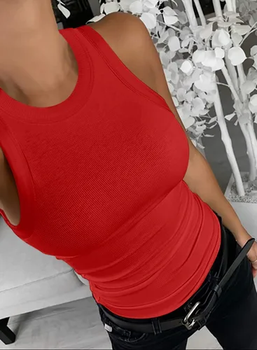 Miniatura 3 de Samefar Camiseta sin mangas de punto delgado para mujer, con espalda cruzada, casual, básica, acanalada