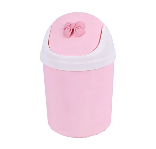 Mini cubo de basura rosa para niñas con lazo rosa (resina Bownot)