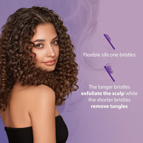 Miniatura 3 de Curl Keeper Flexy - Cepillo de pelo morado para desenredar con cerdas flexibles para uso en la ducha, peinar rizos y eliminar nudos, accesorios