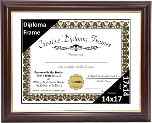 Miniatura 24 de Creative Picture Frames Marco para Diploma de Caoba con Borde Dorado de 12x16 pulgadas con Vidrio y Paspartú Negro y Colgadores de Pared Instalados