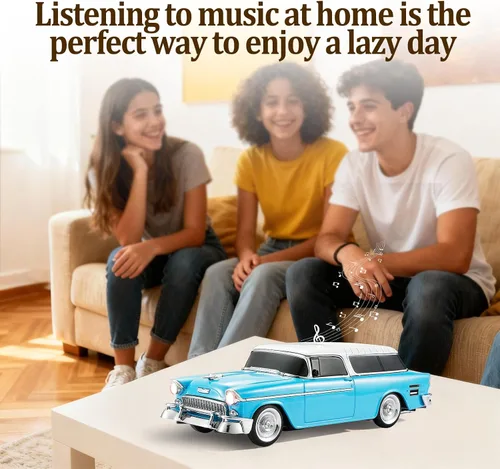 Miniatura 7 de WSTER Altavoz Bluetooth retro en forma de automóvil, calidad de sonido de alta definición, emparejamiento TWS, múltiples salidas de interfaz, Azul