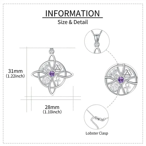 Miniatura 20 de YAFEINI Collar con dije de nudo de bruja de plata de ley, amuleto de bruja de cruz celta, regalo para mujer
