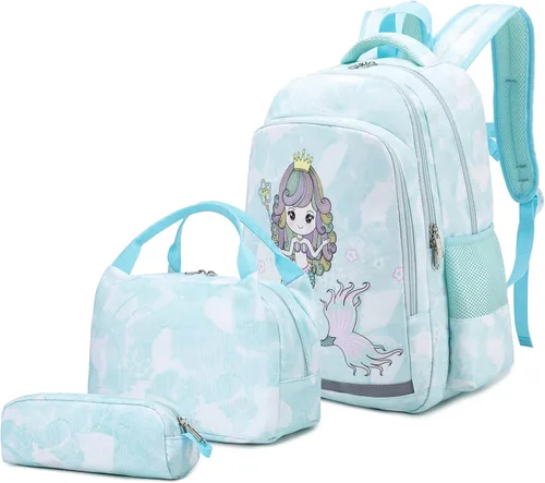 Miniatura 7 de YCBB Juego de mochilas escolares para niñas, azul, (Blue Mermaid), Mochila, compatible, viaje