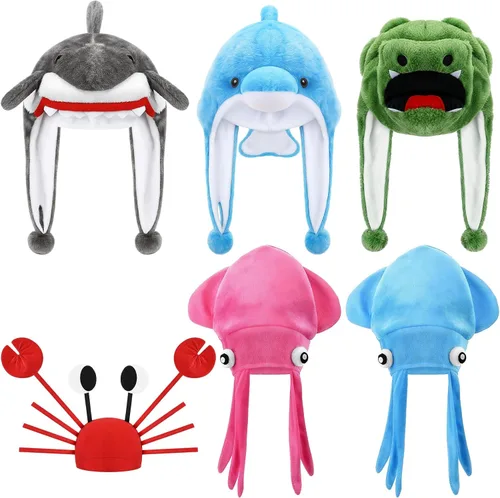 Miniatura 9 de Newcotte 6 piezas de sombreros de disfraz para niños, conjunto de sombreros de animales de felpa, accesorios de cabeza de animales divertidos