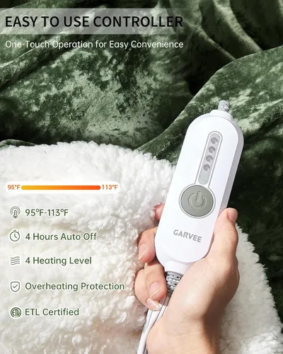 Miniatura 3 de GarveeHome Manta eléctrica de franela, manta térmica de terciopelo, mantas eléctricas de calentamiento suaves de lujo, 4 niveles de calor y 4 horas