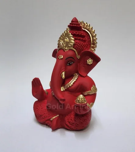 Miniatura 2 de Gold Art India Mukut Ganesha Idol para tablero de instrumentos de automóvil, granate, rojo y dorado, pequeño, Ganesha Murti Ganpati, ídolo