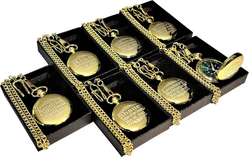 Miniatura 9 de 1 reloj de bolsillo grabado - Viene con caja personalizada, cadena y grabado. Esfera verde con números romanos plateados, regalos de boda Negro