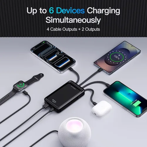 Miniatura 2 de Paquete de 2 cargadores portátiles de 10000 mAh 2026 con 4 cables integrados, paquete de batería PD 20W Travel Essentials, 5 salidas 2 entradas Slim