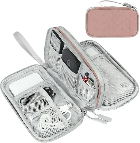 Miniatura 26 de FYY Organizador electrónico, organizador de cables de viaje, bolsa de transporte para accesorios electrónicos, portátil, impermeable, doble capa