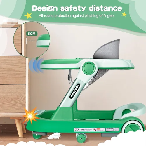 Miniatura 9 de Andador para bebés con ruedas 3 en 1, centro de actividades plegable con ruedas silenciosas, 10 alturas ajustables, centro de actividades anticaídas