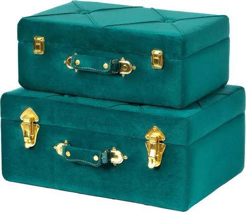 Miniatura 3 de Vintiquewise Juego de 2 maletas decorativas de terciopelo copetudo, color verde