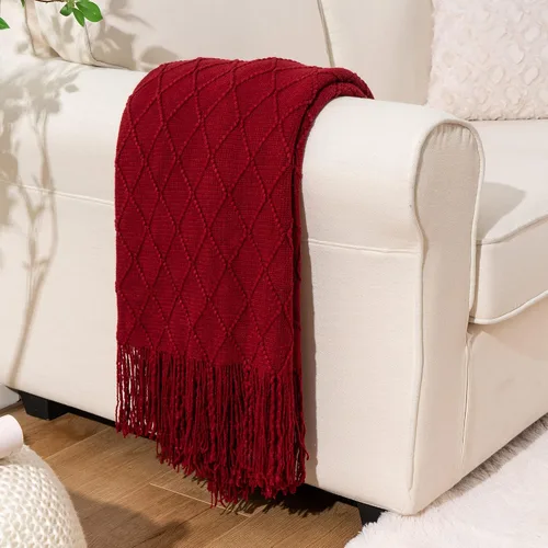 Miniatura 4 de BATTILO HOME Manta roja decorativa de Navidad para sofá, mantas boho para el pie de la cama, mantas decorativas rojas para sofá y sala de estar, 50