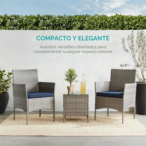 Miniatura 6 de Best Choice Products Juego de 3 piezas de mimbre para conversación al aire libre, muebles de patio que ahorran espacio para jardín con mesa