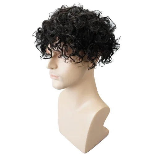 Miniatura 6 de Lordhair Mens Weave 6 * 8 "unidad de cabello humano negro 0.787 in rizado sistema de cabello para hombre con 1" PU recubierto perímetro toupee