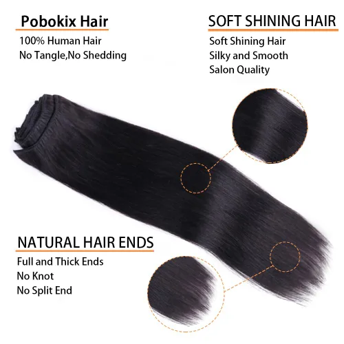 Miniatura 4 de Extensiones de cabello humano real con clip, 8 unidades, cabello humano Remy liso de seda suave natural, 4.23 oz, 20 pulgadas, negro natural #1B, 8