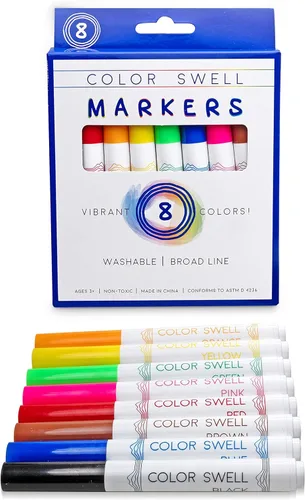 Color Swell Paquete de 8 marcadores de línea ancha, lavables, no tóxicos, ideales para niños, estudiantes, adultos y actividades en el aula