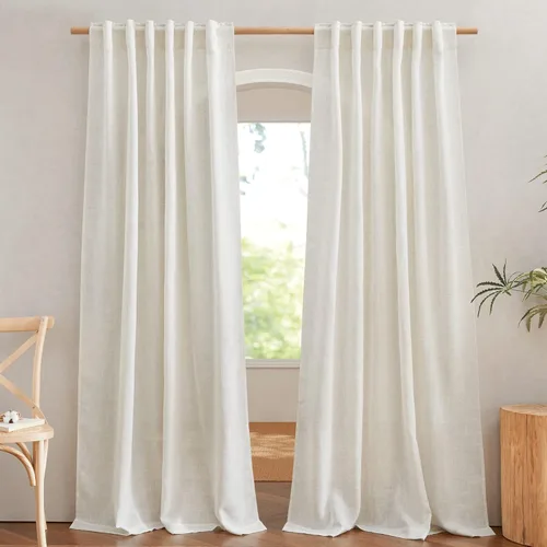 Miniatura 13 de NICETOWN Cortinas de lino semitraslúcidas para dormitorio, bolsillos para barra y pestaña trasera, tratamientos de ventana transparentes de lino