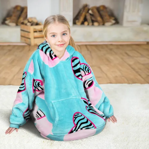 Miniatura 6 de Solaris Zebra - Sudadera con capucha estilo manta para niños con diseño con temática de amor, acogedora y cálida de forro polar Sherpa, para Corazón