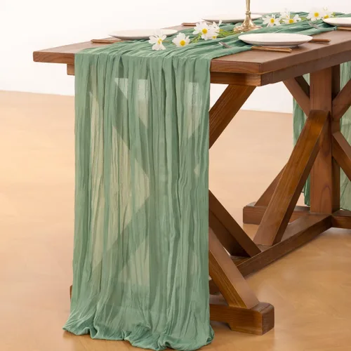 Miniatura 5 de Socomi Camino de Mesa Verde Salvia Primavera Pascua Camino de Mesa de Gasa 170 Pulgadas Gasa 14 Pies Boho Rústica Gasa para Decoración de Boda